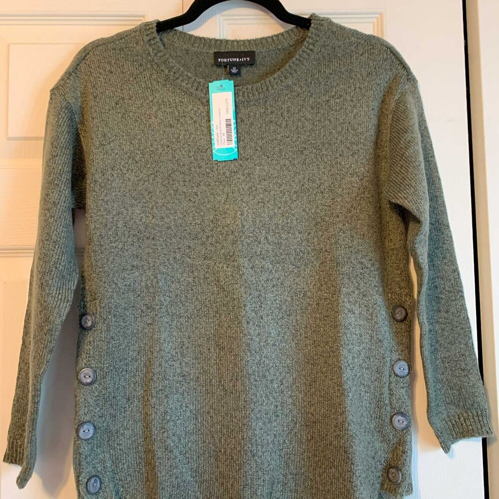 Fortune + Ivy Olive Button Detail Sweater NWT
